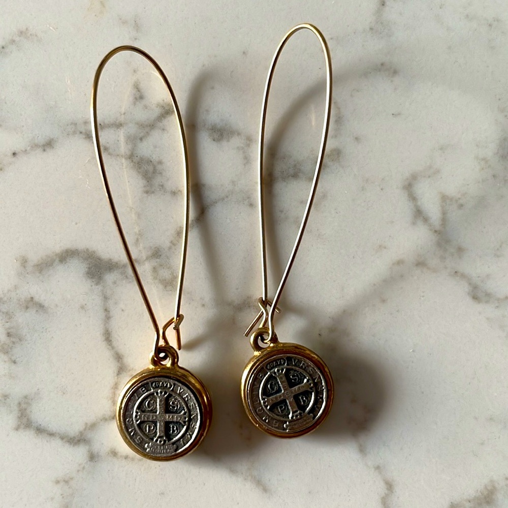 Saint Benedict metal hoop earrings
